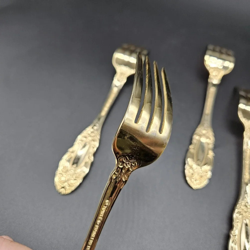 Towle Gold Electroplate Stainless 6 Salad Forks Flatware TWS545 Cameo Scrolls